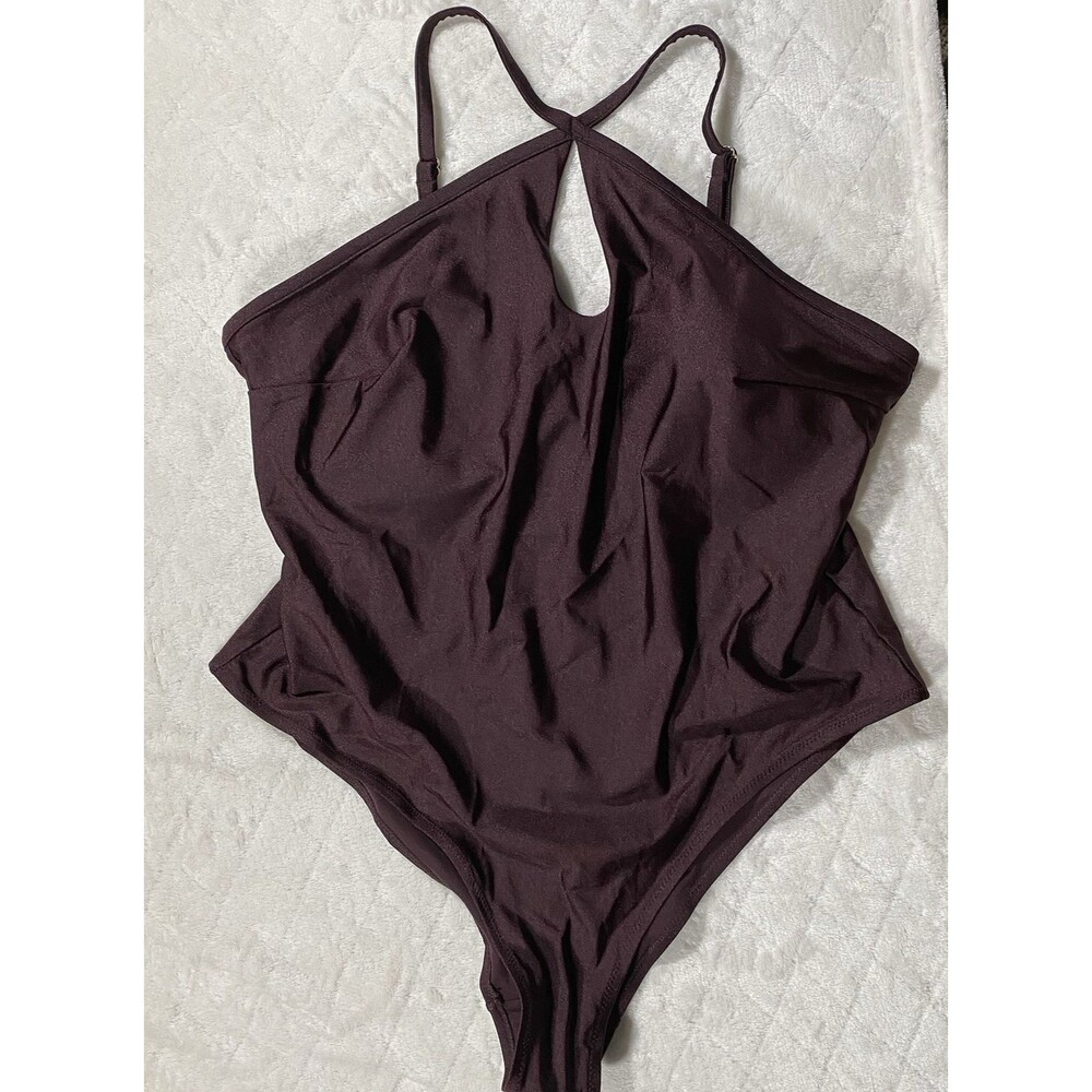 H&M Women's Sz XL One Piece Swimsuit Keyhole Neck Eggplant Purple Brand New